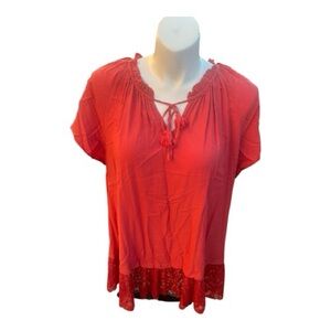 St. John’s Bay light rustic coral color pretty  Women's Top with Lace Hem Sz 2X